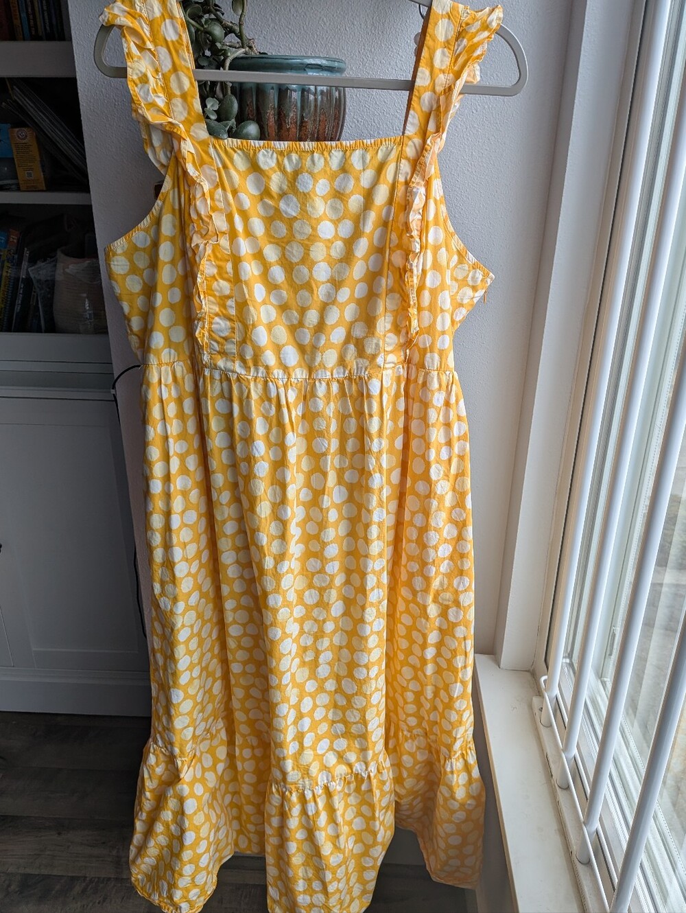 Who What Wear Yellow Polka Dot Tiered Maxi Dress Ruffle Sleeve XXL